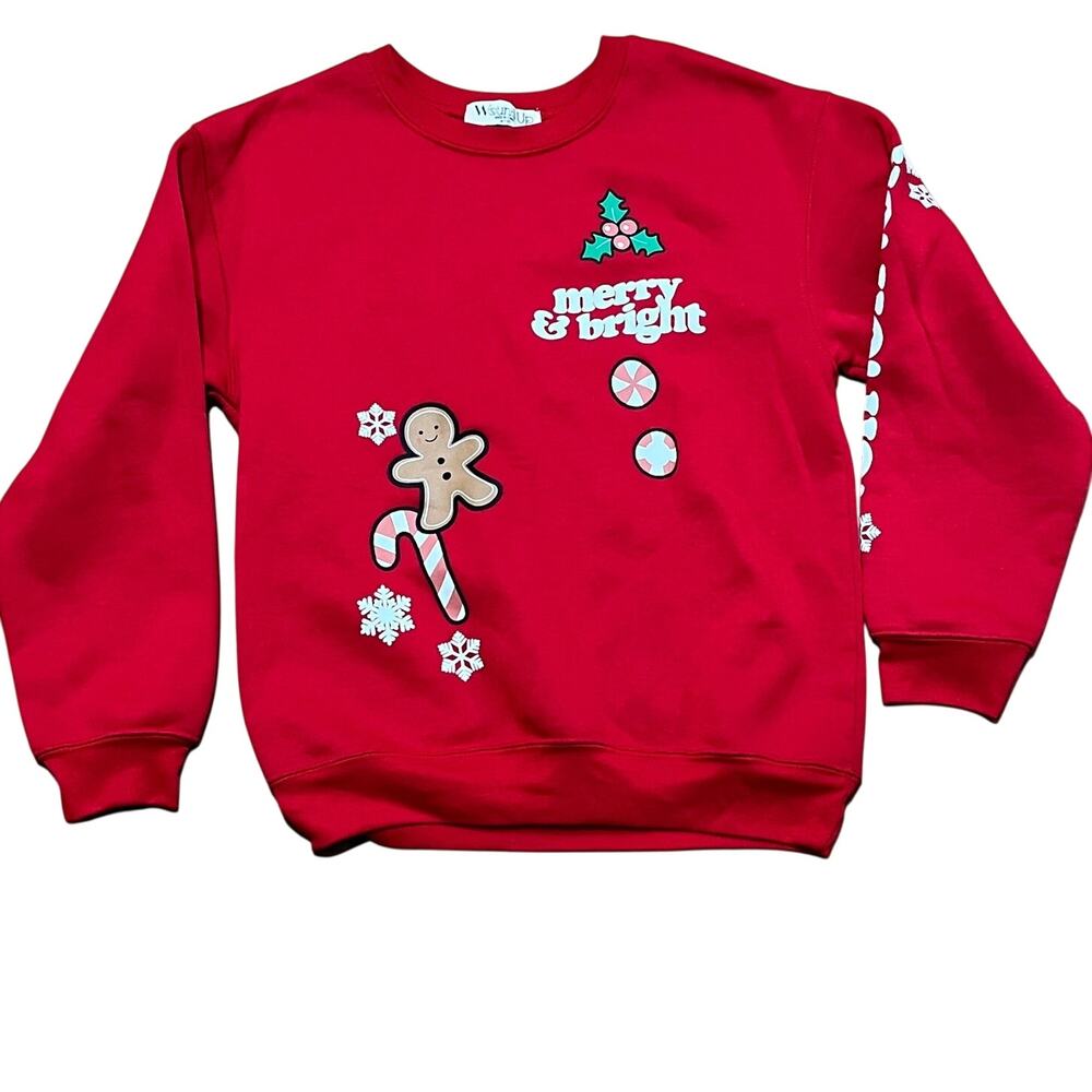 Cute Red Christmas Sweatshirt Junior Size M 7-9 Pullover Ho Ho Ho NWT Synthetic